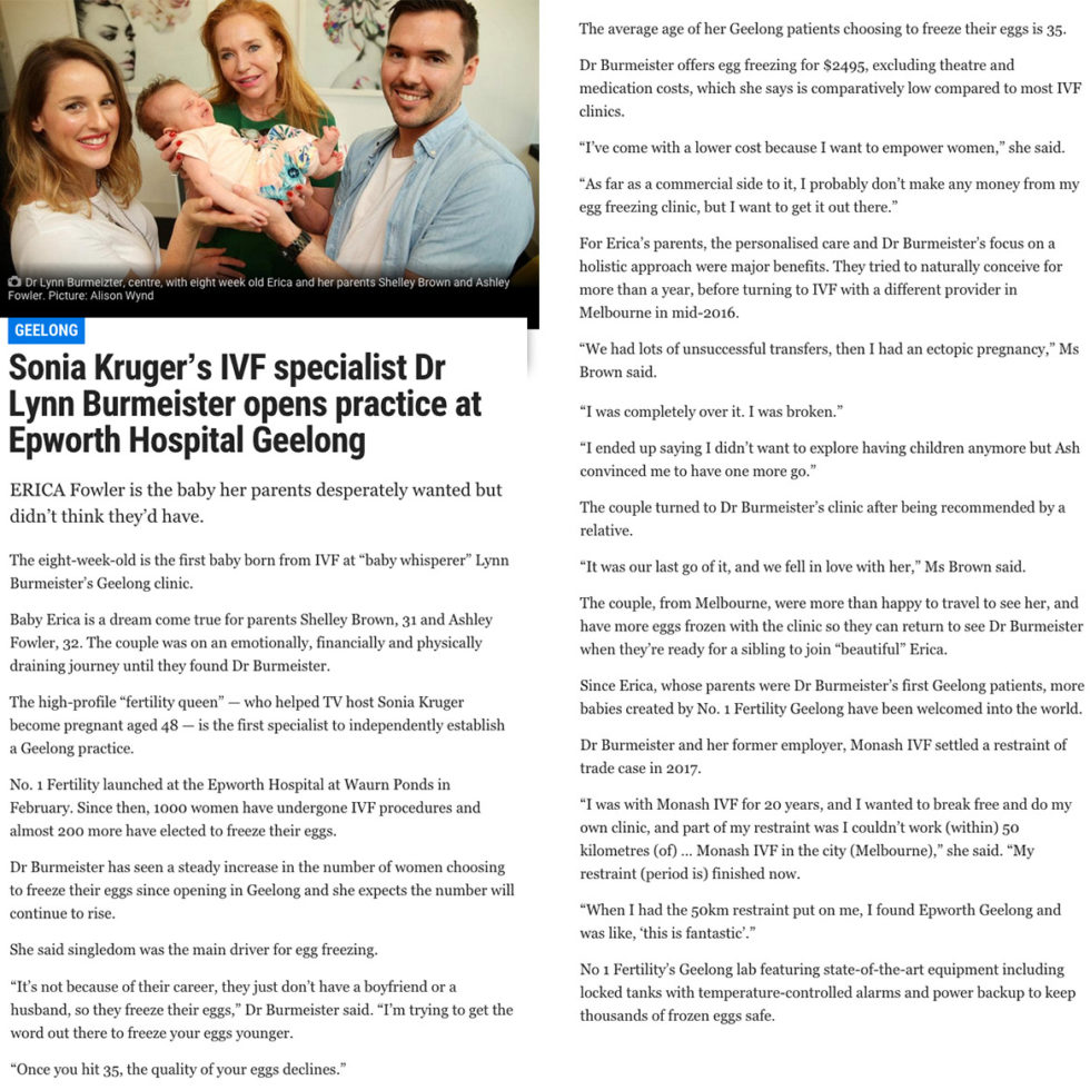 Epworth Geelong Fertility Expert Dr Lynn Burmeister